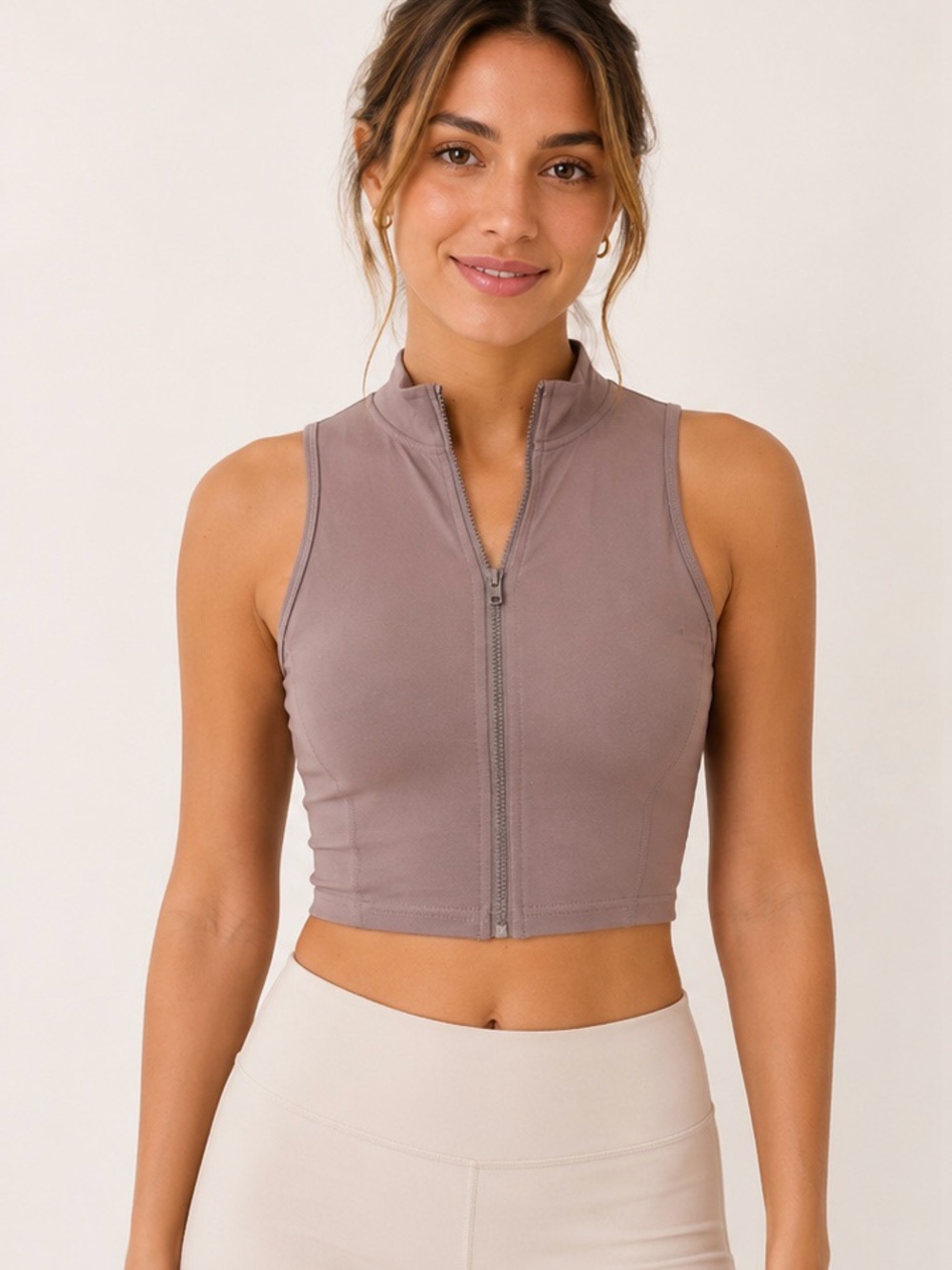 Fashion Nova Mauve Zip-Front Cropped Tank